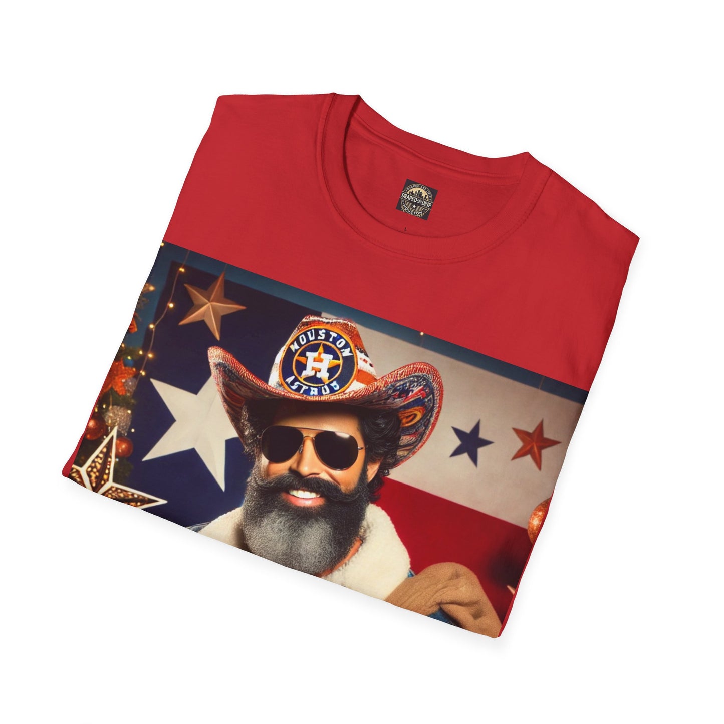 Houston Cowboy Santa Unisex T-shirt, Festive Holiday Tee, Christmas Gift, Texas Pride Apparel, Unisex Graphic Shirt- Hispanic/Latino