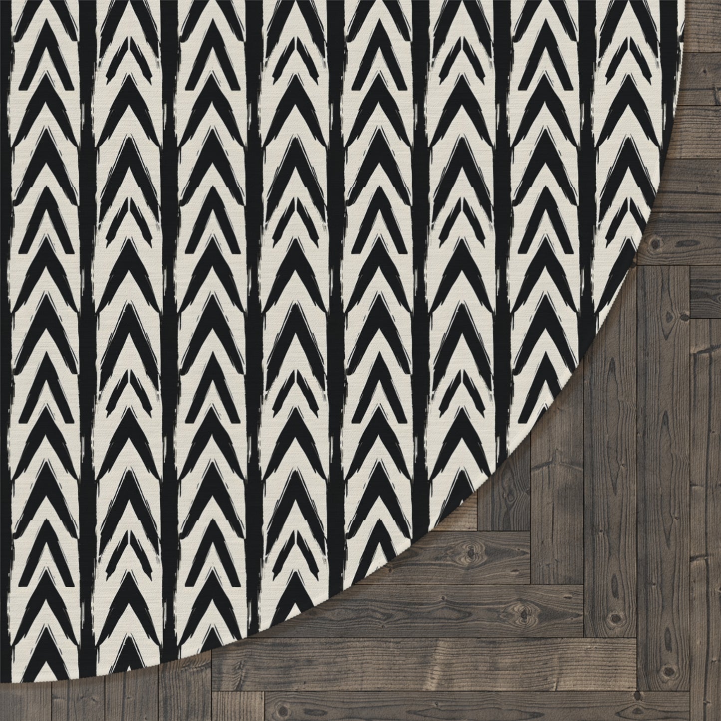 Black and Beige Chevron Round Rug