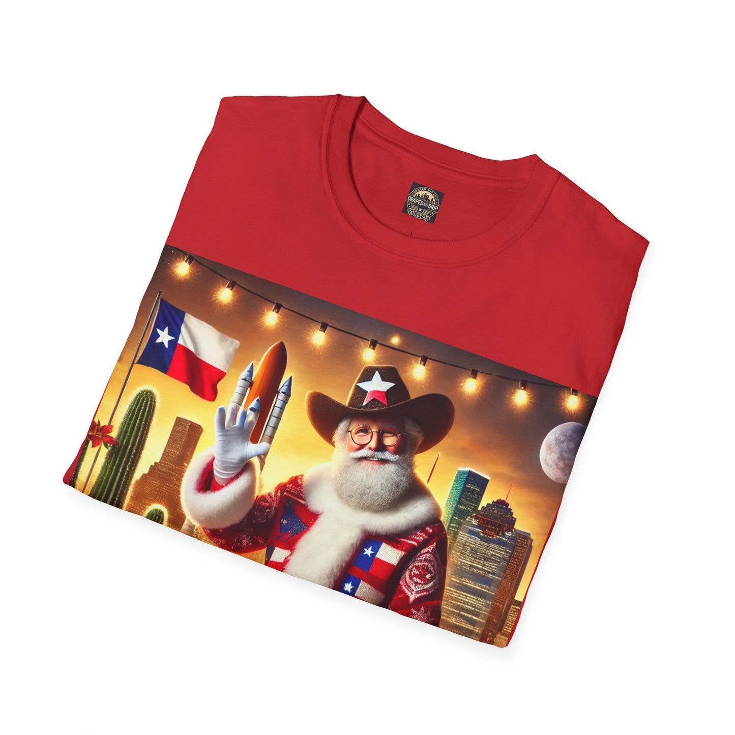 Houston Cowboy Santa Unisex T-shirt, Festive Holiday Tee, Christmas Gift, Texas Pride Apparel, Unisex Graphic Shirt