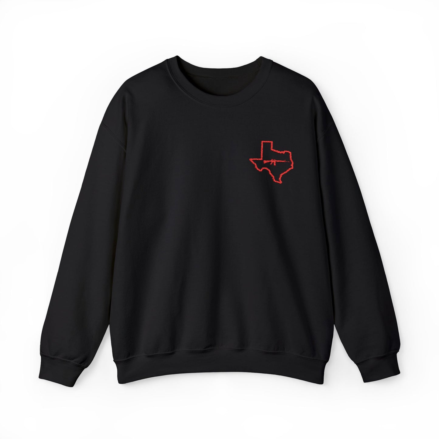 Embroidered Texas Love Guns Crewneck Sweatshirt, State of Texas with Rifle Design, Cozy Sweatshirt, Gift for Texas Lovers, State Pride Apparel, Casual Style for All Occasions