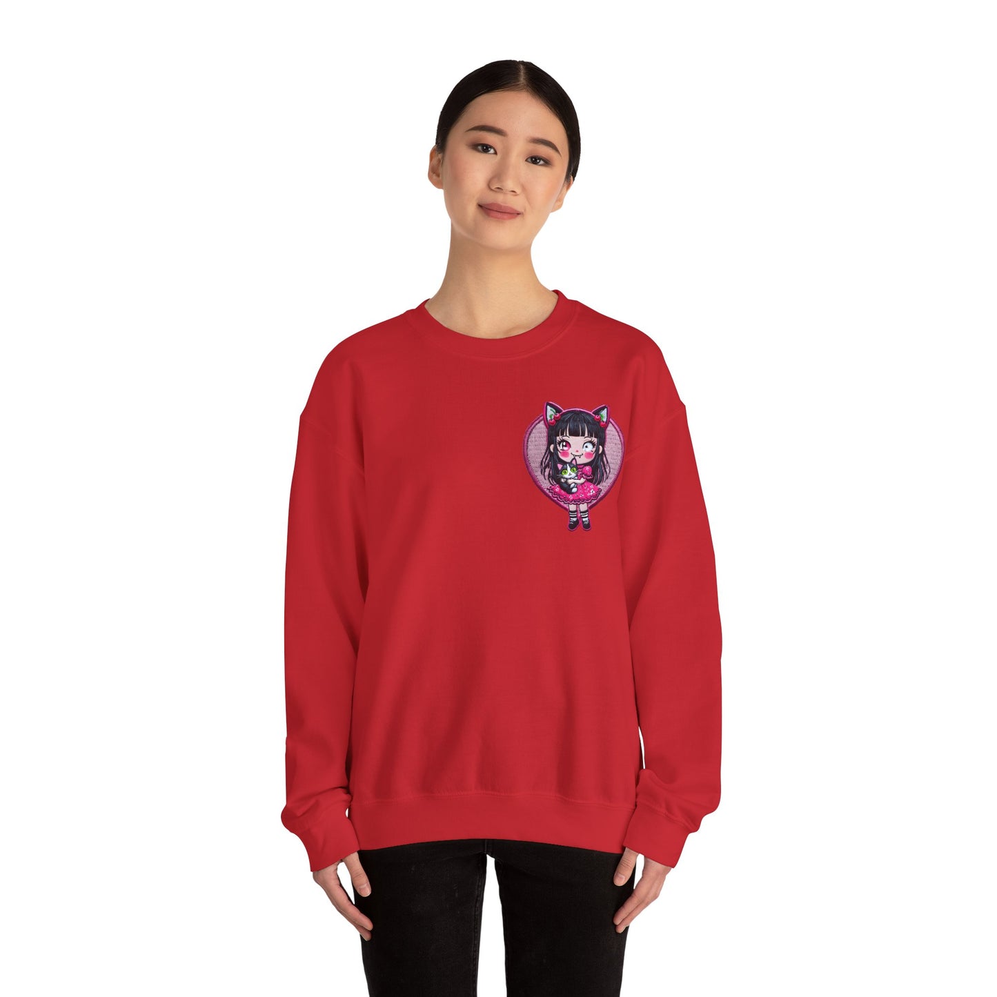 Cat Girl Embroidered Unisex Crewneck Sweatshirt