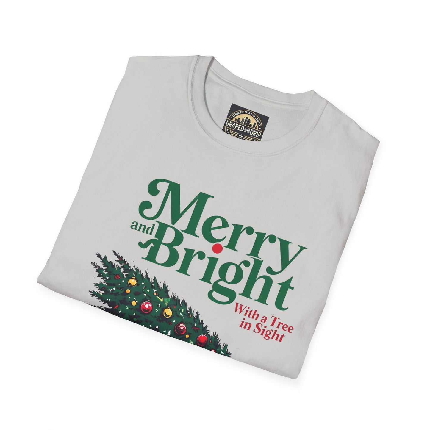 Merry and Bright Holiday T-Shirt with Christmas Tree