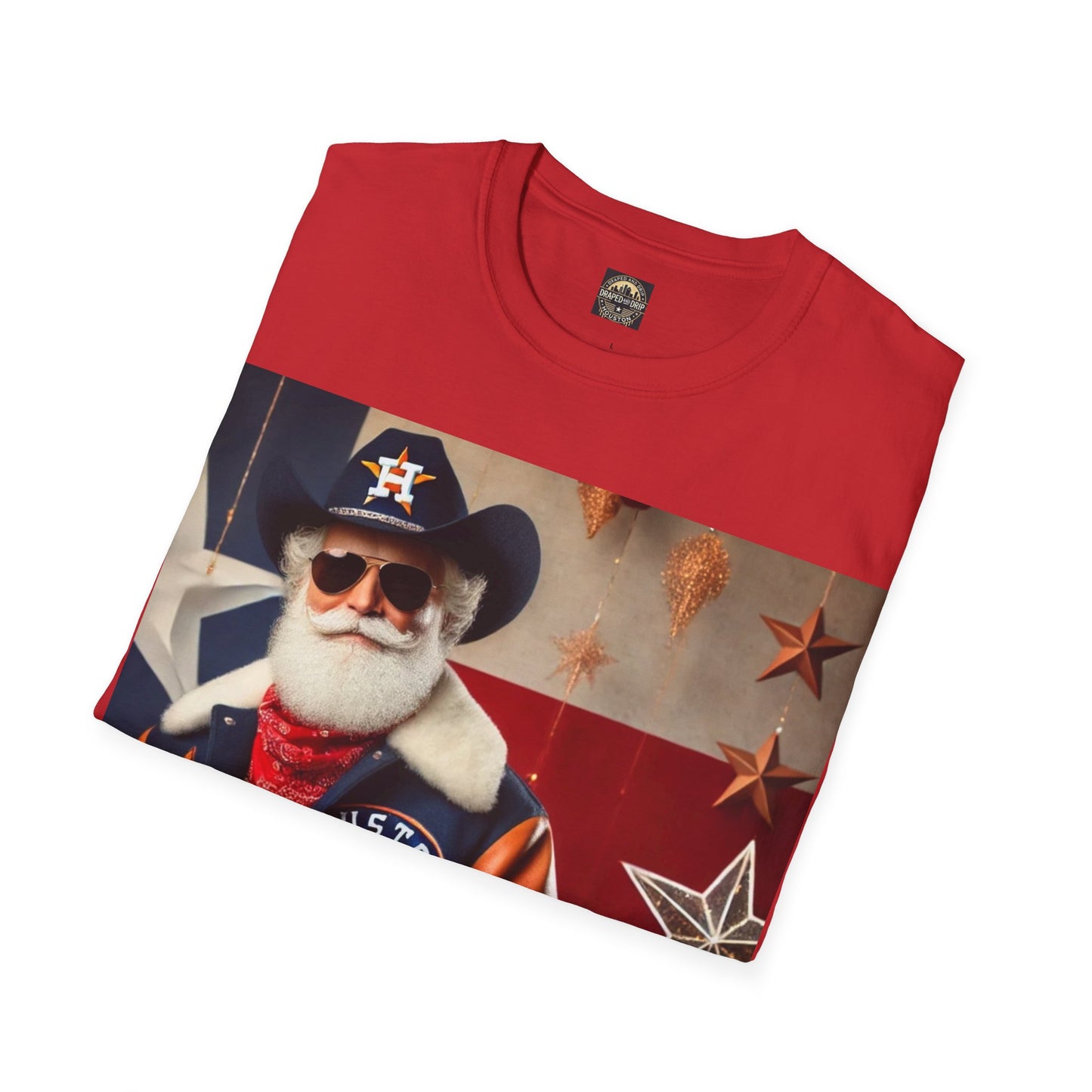 Houston Cowboy Santa Unisex T-shirt, Festive Holiday Tee, Christmas Gift, Texas Pride Apparel, Unisex Graphic Shirt