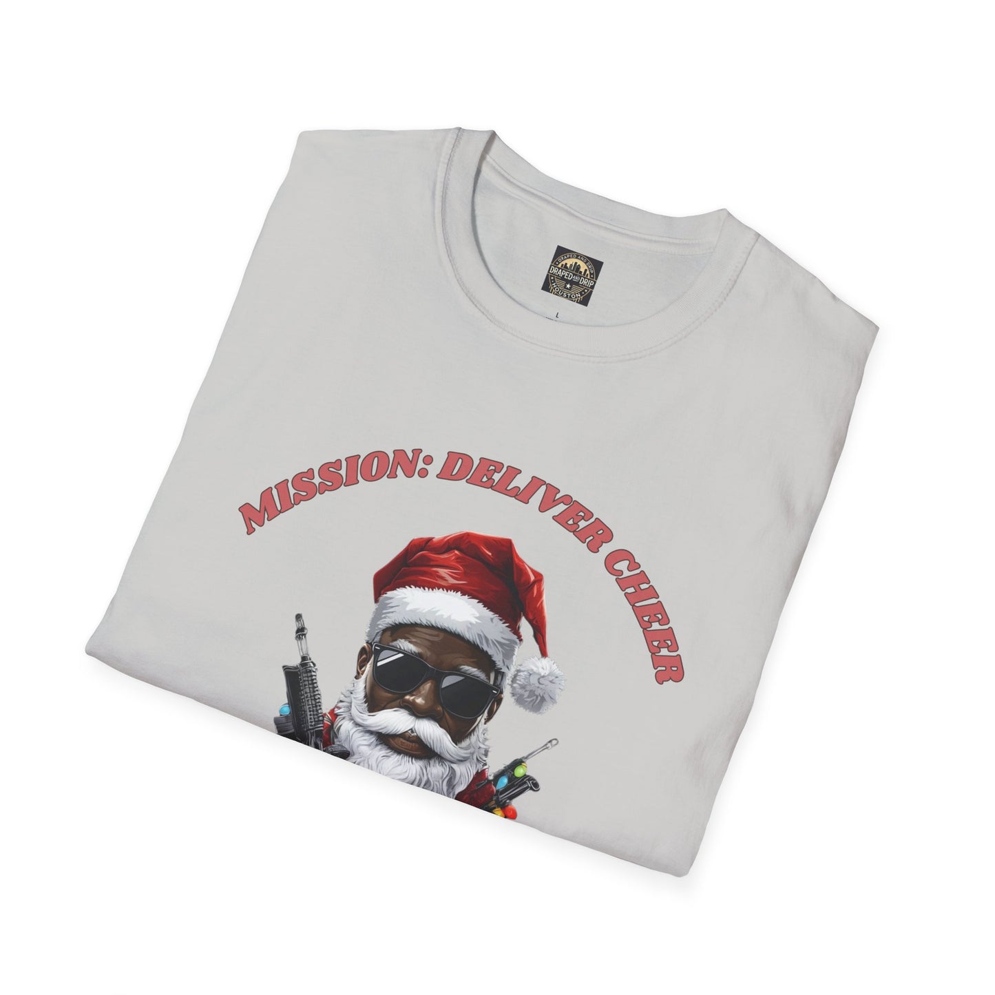 Mission: Deliver Cheer Christmas T-shirt, Funny Holiday Tee, Unisex Gift for Men, Women, and Kids, Santa Claus Design, Festive Apparel