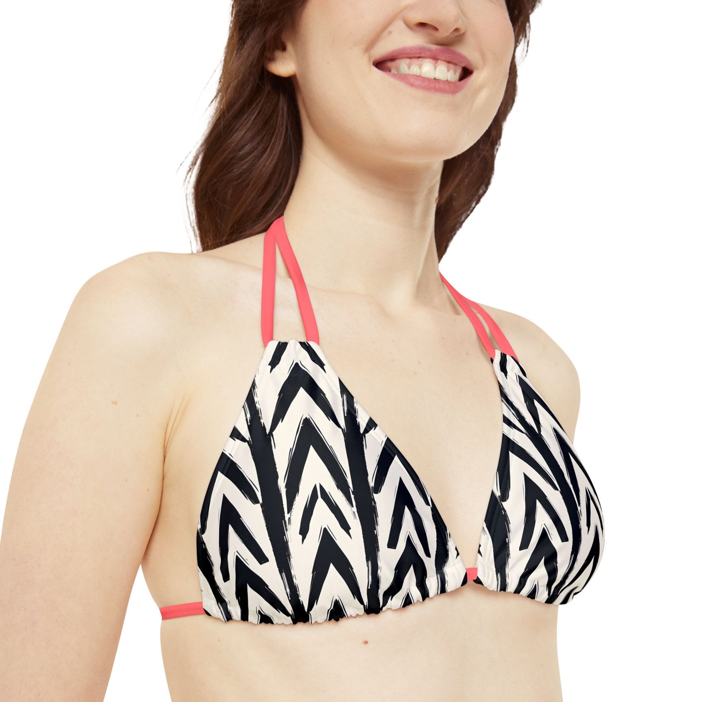 Angle Striped Strappy Triangle Bikini Top