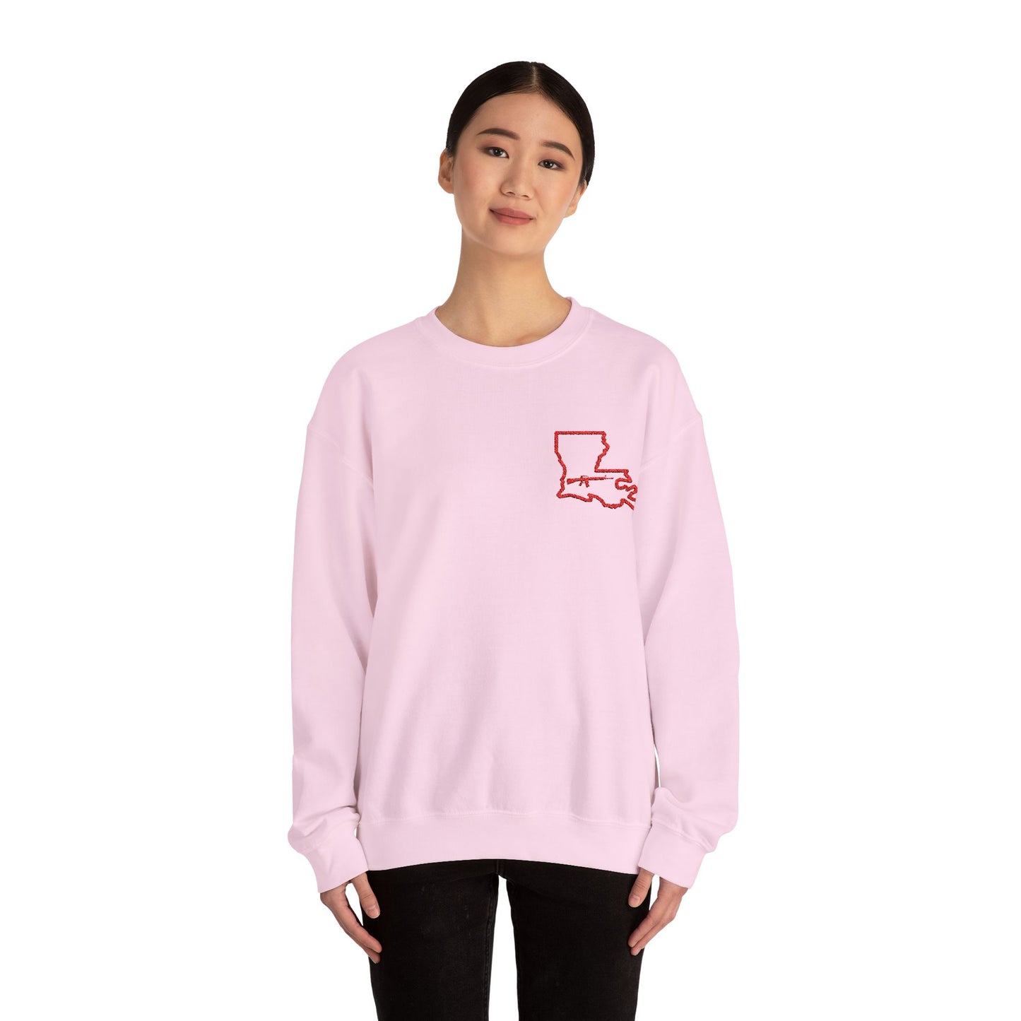 Embroidered Louisiana Loves Guns Crewneck Sweatshirt