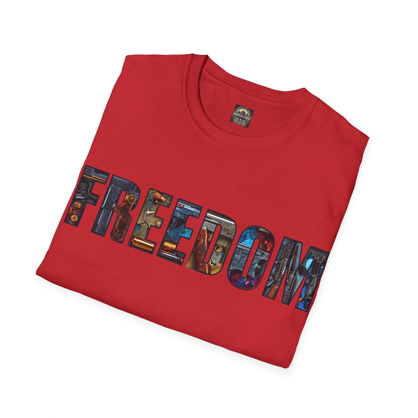 FREEDOM Graphic Tee, Gun-Themed Statement Design, Patriotic Tee, Independence Day Apparel,Casual Wear,2A