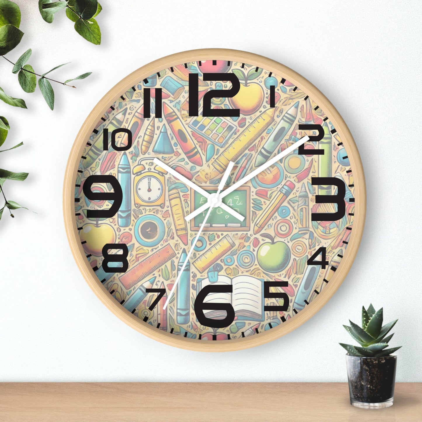 Colorful School Supplies Wall Clock